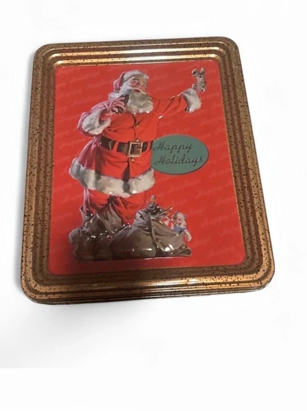 Coca-Cola Vintage Coca-Cola Happy Holidays Embossed Santa Tin Vintage Happy